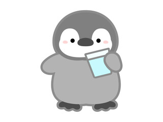 熱中症の予防や対策に関するベクターイラスト、水盆補給するペンギン
