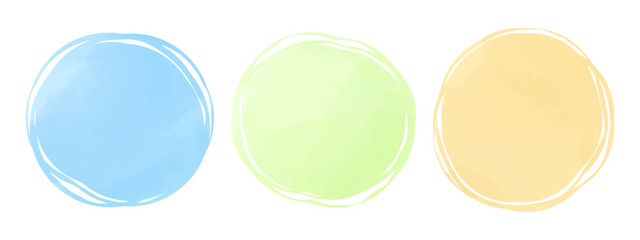 水彩の円形フレームセット、歪みのある円形