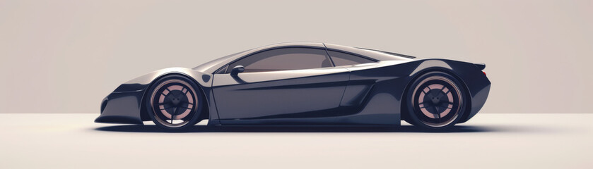 Conceptual design of a sleek futuristic sports car rendered in 3D on a minimalist pale background.