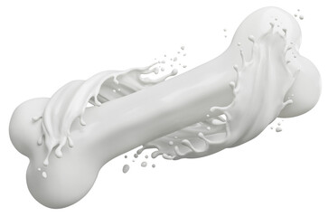 Flowing milk is a bone shape, The concept of strength derived from milk, 3d illustration.