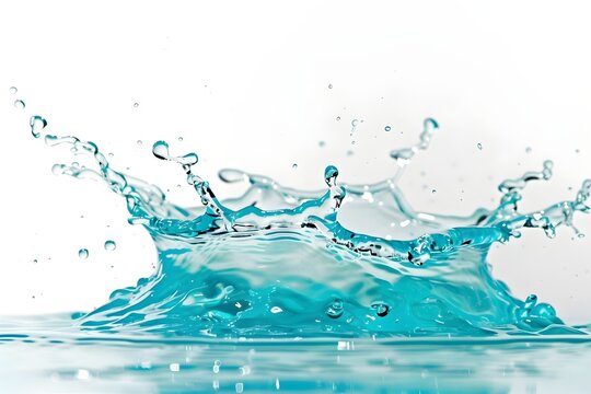Close up de Agua muy limpia salpicando en un fondo blanco