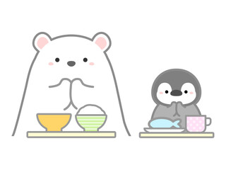 食事をするシロクマとペンギン02