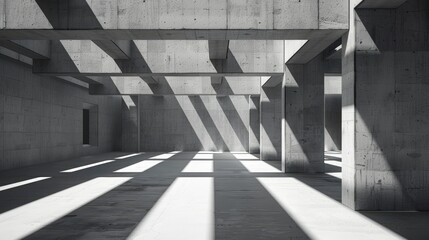 Fototapeta premium Sunlight patterns in a serene concrete hall