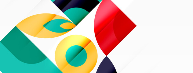 Obraz premium A vibrant geometric pattern featuring circles, squares, and triangles in tints and shades of electric blue on a white background. Closeup art with a colorful and eyecatching design