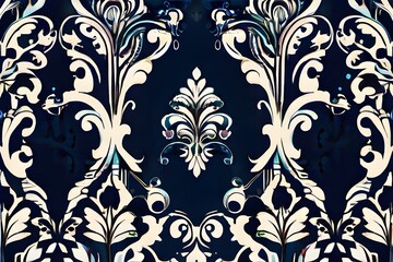 vector illustration flower Blue vintage background with damask ornamental Seamless patterned for Fashionable textiles, book covers, Digital interfaces, print designs templates material, wedding Genera