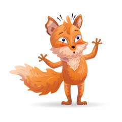 Shocked cartoon fox. Anthropomorphic character. Vector illustration.