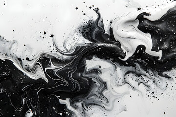 Black and white marbled watercolor paint stain on transparent background.