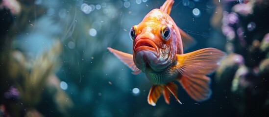 A curious fish facing the camera with its eyes wide open in a close-up shot in an underwater environment