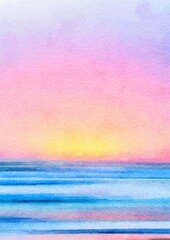 Sea Beach Sky Watercolor Illustration Art