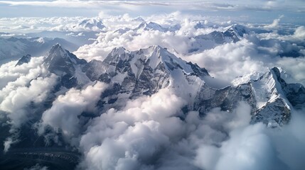 mountain landscape with snow and clouds