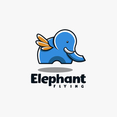 Minimalist fun mascot cartoon elephant flying logo on light background