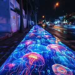 Transform your vision into a stunning reality with side view bioluminescent street art that captivates viewers Infuse your project with an otherworldly glow, combining the pulsating colors of the sea