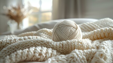 Soft Earth Tones Knit Textiles and Yarn Ball with Soft Lighting