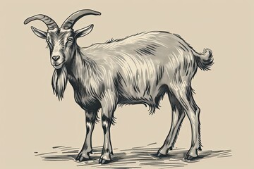 Goat illustration clear thick black outlines line art no missing arms no missing legs style raw vector lines 