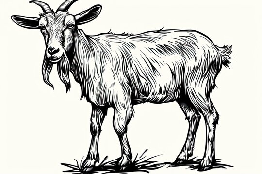recommend clip art: Goat illustration clear thick black outlines line art no missing arms no missing legs style raw vector lines 