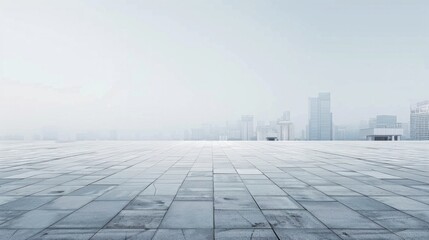 Fototapeta premium Expansive white asphalt square set against a city backdrop under a clear sky, AI Generative.