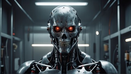 Futuristic close-up of a robot head or cyborg helmet 