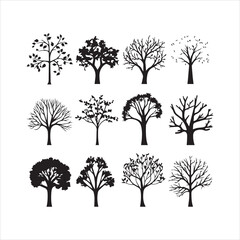 Obraz premium Tree and forest silhouettes silhouette tree line drawing set coconut tree silhouette illustrations
