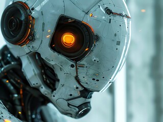 Fototapeta premium Capture a haunting close-up of futuristic technology, blending horror elements to evoke chills Experiment with unexpected camera angles to intensify the eerie, immersive experience