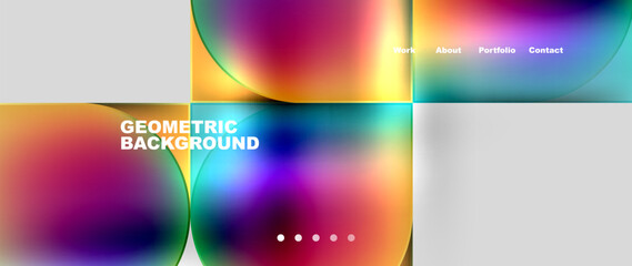 A vibrant and fluid geometric pattern featuring colorful squares and circles in magenta and electric blue on a white background