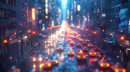 Obraz premium Capture the intricate details of urban landscapes in a hyper-realistic 3D animation style, emphasizing textures and lighting for a mesmerizing effect