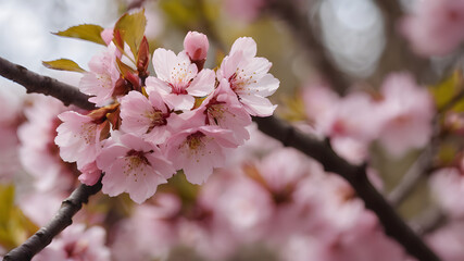 Cherry blossom. Mesmerizing display of sakura in full bloom creating colorful and whimsical tapestry of spring ideal addition to botanical and seasonal concepts