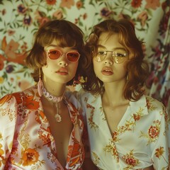 Obraz premium Fashionable Young Women in Floral Summer Outfits.