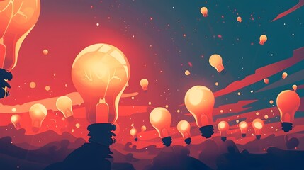 Glowing Light Bulbs Symbolizing Ideas and Innovation in Captivating Entrepreneurial Landscape