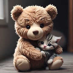 Cute Cat with a Teddy Bear
