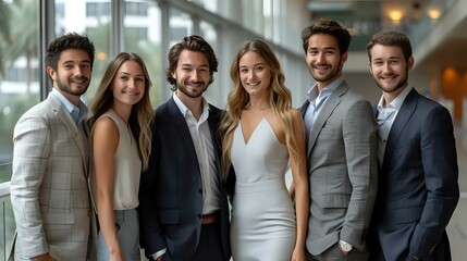 Fototapeta premium Modern office happiness: A happy and cohesive team of professionals