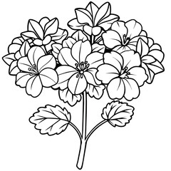 Geranium Flower Bouquet outline illustration coloring book page design, Geranium Flower Bouquet black and white line art drawing coloring book pages for children and adults