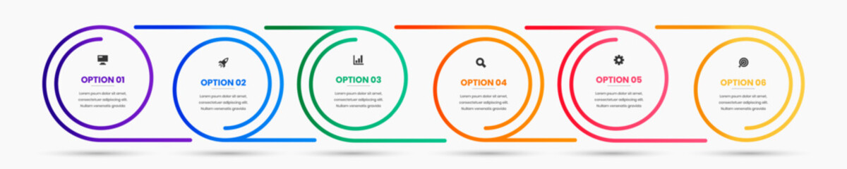 Vector Business Infographic Template with Abstract Design, Colorful, Icon and 6 Option. Suitable for Process Diagram, Presentations, Workflow Layout, Banner, Flow Chart, Infographic.