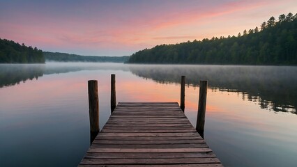Fototapeta premium sunrise on the lake Dawn Serenity Tranquil Lakeside Morning