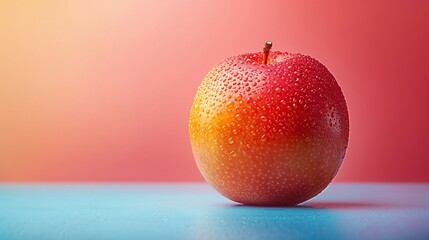 A red apple isolated on a white surface with a yellow background, symbolizes health and freshness