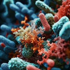 Colorful Microscopic View of Bacterial Colonies

