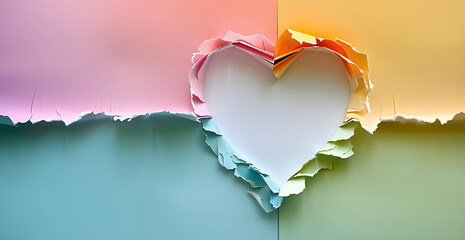 A heart made of paper is cut out of a colorful background