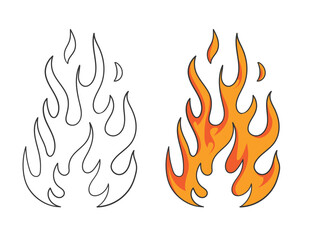 Simple drawing flames vector. Hand drawn fire icons