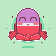 calm capsule medicine character mascot with yoga meditation pose isolated cartoon