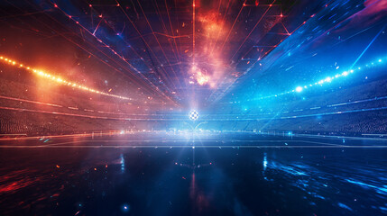 Luxury of Football stadium 3d rendering with red and blue light isolation background, Illustration