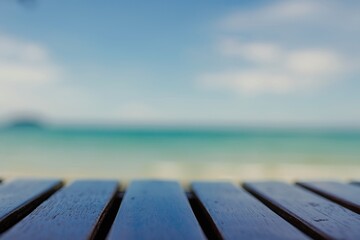 Wooden tabletop on the background of sea
