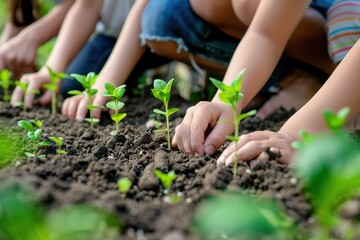 a group of young people plant seeds in the ground