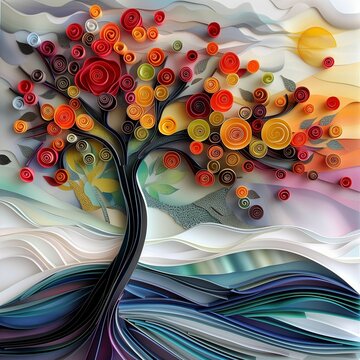 Abstract Tree Landscape Paper Quiling Rolled Paper