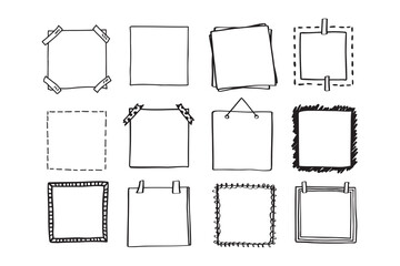 Handdrawn set of square scribbles frame. Doodle line empty frames
