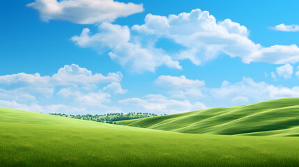 Fototapeta premium beautiful natural scenery with grasslands as far as the eye can see with blue skies and bright clouds