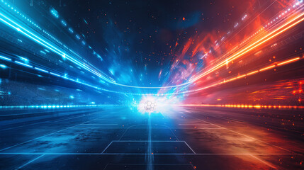 Luxury of Football stadium 3d rendering with red and blue light isolation background, Illustration