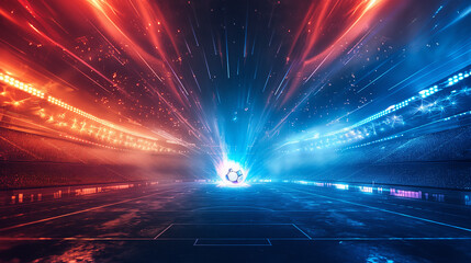 Luxury of Football stadium 3d rendering with red and blue light isolation background, Illustration