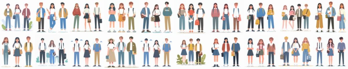 set vector of male and female university students