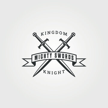 double mighty sword for mighty knight in kingdom logo vector vintage illustration template icon graphic design