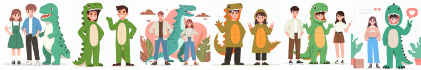 set vector of children wearing animal costumes
