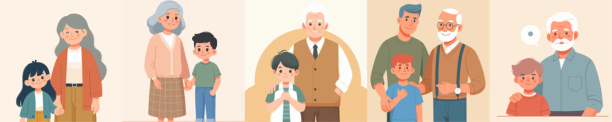 vector collection of grandparents with their grandchildren